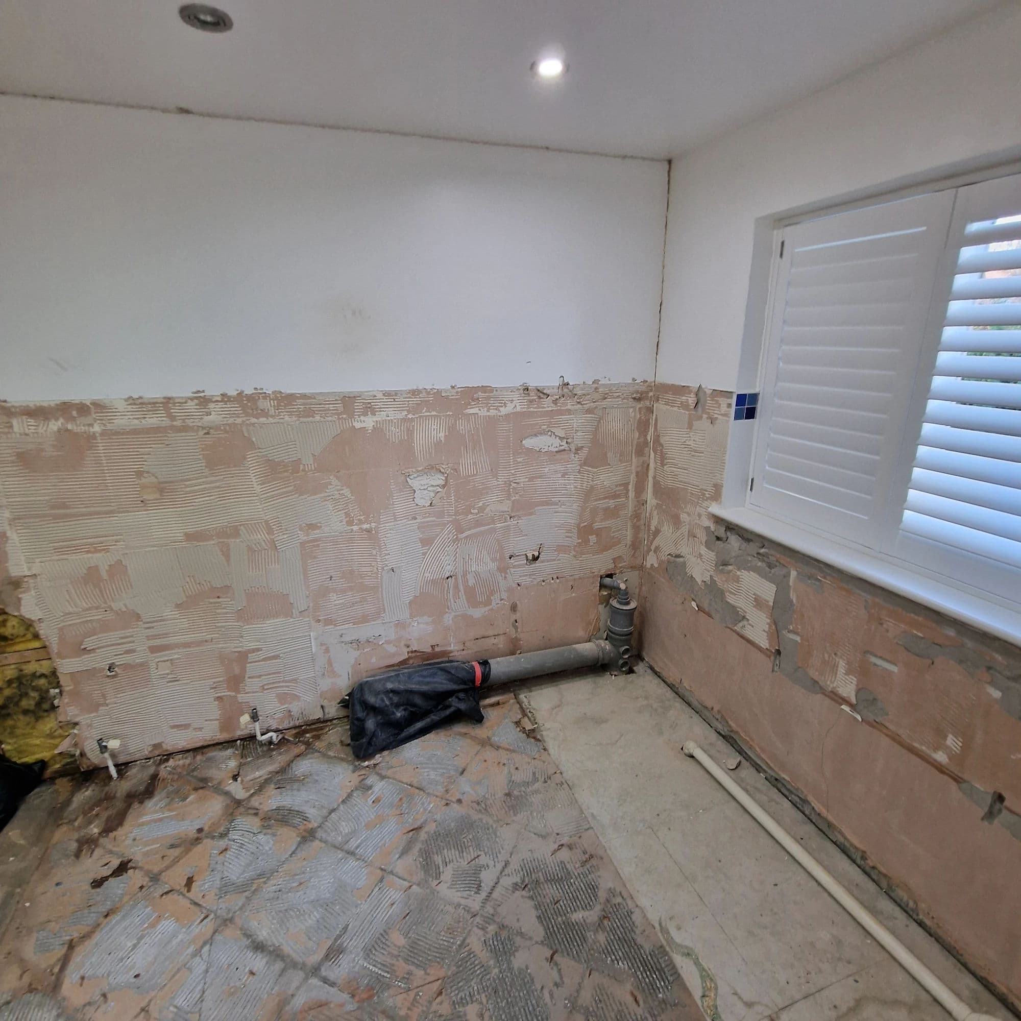 Yarm Luxury Bathroom Installation and Refurbishment with Walk-In Shower and Sauna in Yarm — before work began. Services: Bathroom Tiling, Lighting, Bathroom Renovation, Flooring.